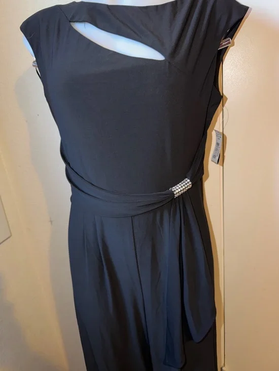 R&M Richards Black Cutout Wide-Leg Jumpsuit with Waist Tie - Picture 2 of 5